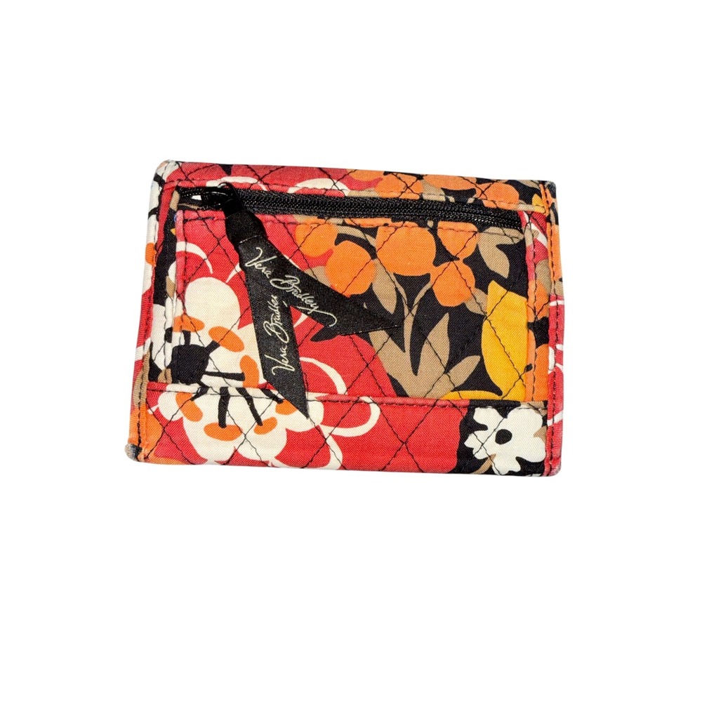 Vera Bradley Bittersweet Quilted Trifold Wallet Red Orange Houndstooth Interior - Picture 2 of 5